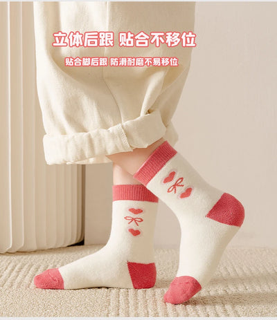 5Pairs 1-16Years Terry Socks for Girl Sweet Love Winter Children's Warm Socks Boutique Kids Clothing Soft Thickened  Fabric