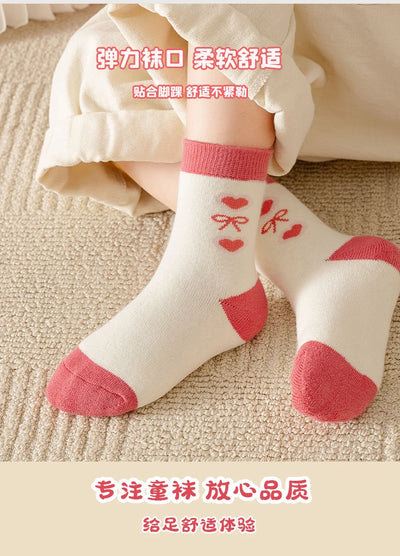 5Pairs 1-16Years Terry Socks for Girl Sweet Love Winter Children's Warm Socks Boutique Kids Clothing Soft Thickened  Fabric