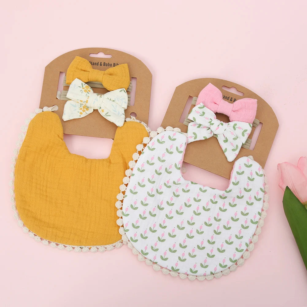 3Pcs/Set Baby Flower Bibs & Headbands