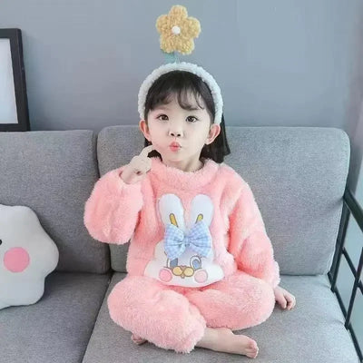 Children's Home Suit Set – Cozy Coral Fleece Sleepwear 🛏️✨