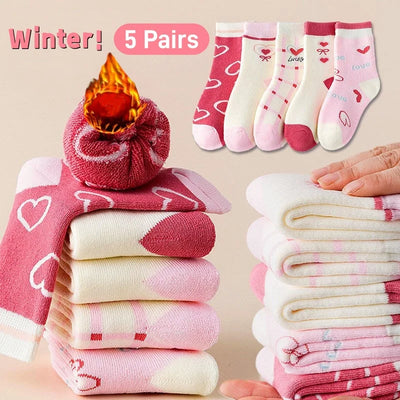 Thick Winter Socks for Girls - Pack of 5 Pairs