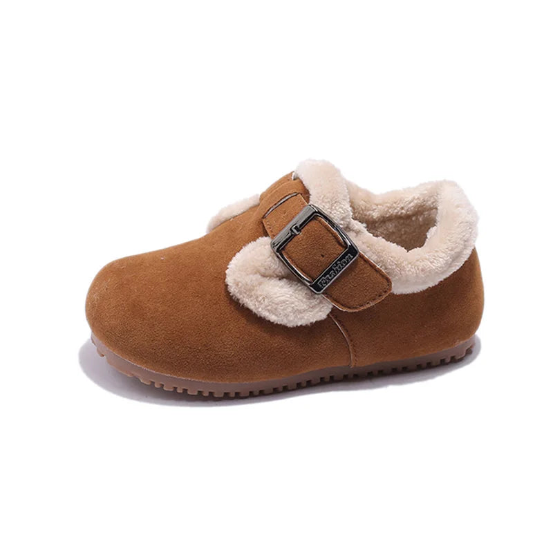 Winter Suede Boots for Kids – Plush Lining &Metal Buckle Casual Shoes