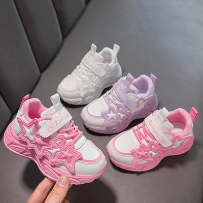 Children Casual Shoes for Girls Fashion Classic with Stars Girls Sports Running Sneakers Breathable PU + Rubber Anti-skid Soft