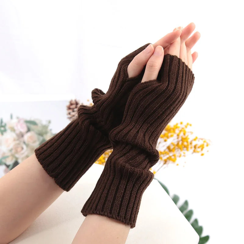 Long Fingerless Knitted Gloves – Gothic &amp; Kawaii Style