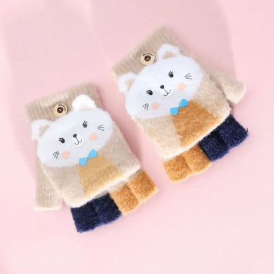 Knitted Fingerless Gloves – Cute Cat Ear Design