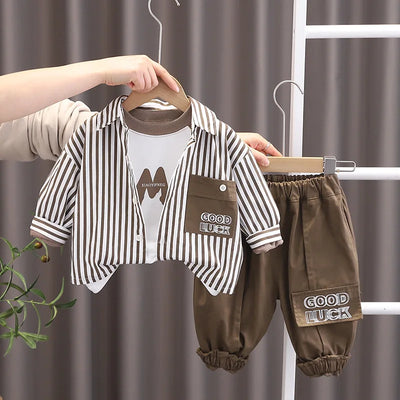 Spring Autumn Striped Pocket T-Shirt ; Pants Set for Boys and Girls (7-12m, 13-24m, 25-36m, 4-6y, 7-12y)