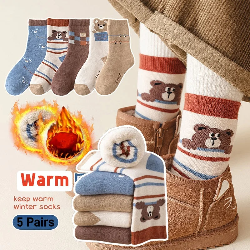 Winter Socks Baby Socks 5 Pairs /bag Warm Cotton Cartoon Socks Kids Girls Boys Thicken Sock