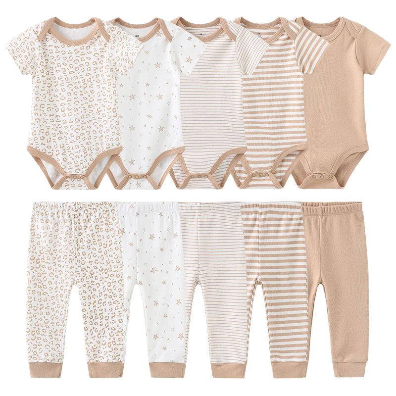 Kiddiezoom Unisex Baby Clothing Set – 10 Pcs Newborn Bodysuits &Pants