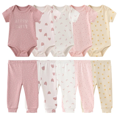 Kiddiezoom Unisex Baby Clothing Set – 10 Pcs Newborn Bodysuits &Pants