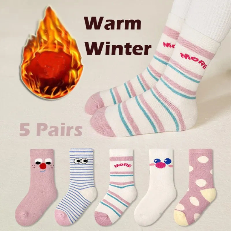 Thick Winter Socks for Girls - Pack of 5 Pairs