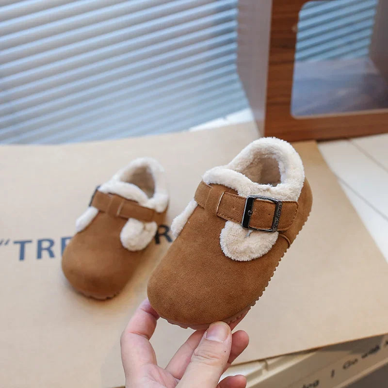 Winter Suede Boots for Kids – Plush Lining &Metal Buckle Casual Shoes