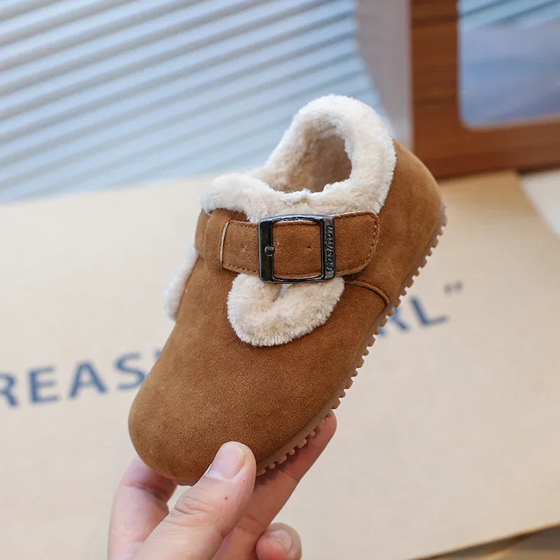 Winter Suede Boots for Kids – Plush Lining &Metal Buckle Casual Shoes