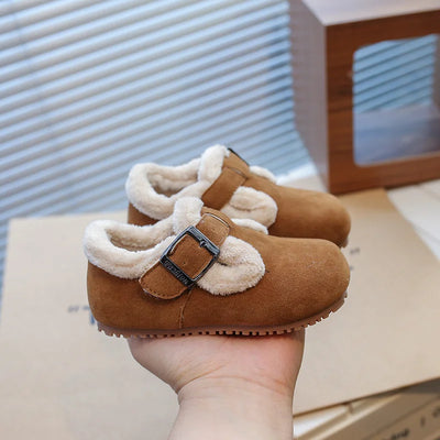 Winter Suede Boots for Kids – Plush Lining &Metal Buckle Casual Shoes