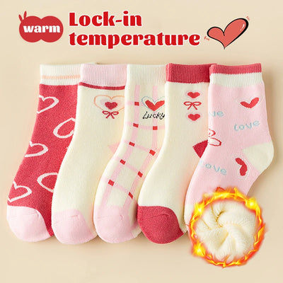 5Pairs 1-16Years Terry Socks for Girl Sweet Love Winter Children's Warm Socks Boutique Kids Clothing Soft Thickened  Fabric