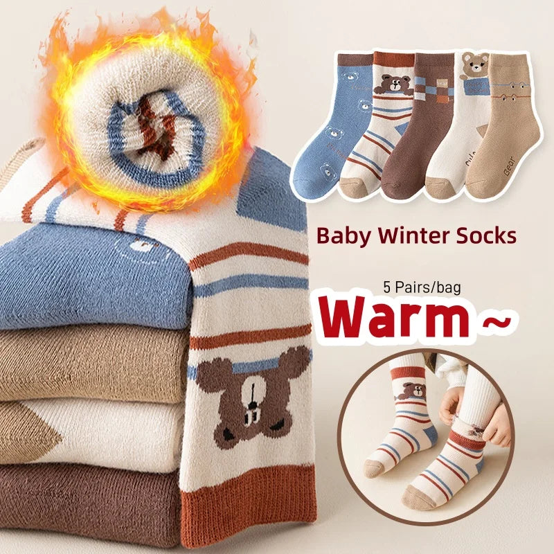 5 Pairs Thick Plush Winter Socks for Kids