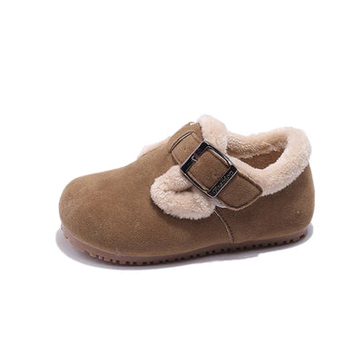 Winter Suede Boots for Kids – Plush Lining &Metal Buckle Casual Shoes